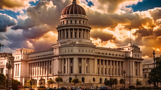 Capitol building in Havana, Cuba. Havana is the capital and largest city of Cuba, Canada flag and beautiful Canadian landscapes