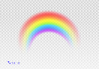 Rainbow icon. Shape arch realistic isolated on white transparent background. Colorful light and bright design element. Symbol of rain