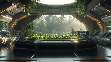 Obraz premium A futuristic botanical research facility with digital plant monitoring and holographic data