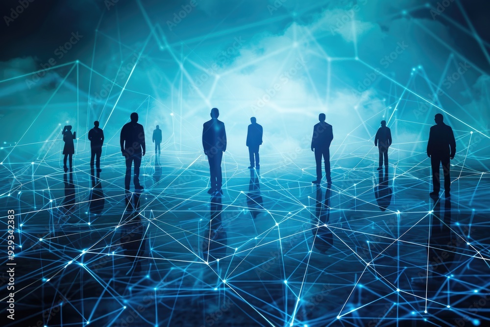 Poster Group of people standing in front of network gear, possible IT or technical team