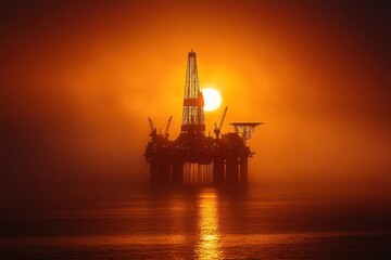 Obraz premium Offshore oil rig at dramatic sunset
