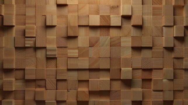 Timber Wood Wall Background 3D Render of Square Blocks Natural Texture