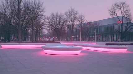 A futuristic city park with interactive digital art installations and smart benches