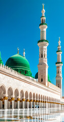 Obraz premium Low-angle shot of a Mosque, with large green domes and tall minarets. 