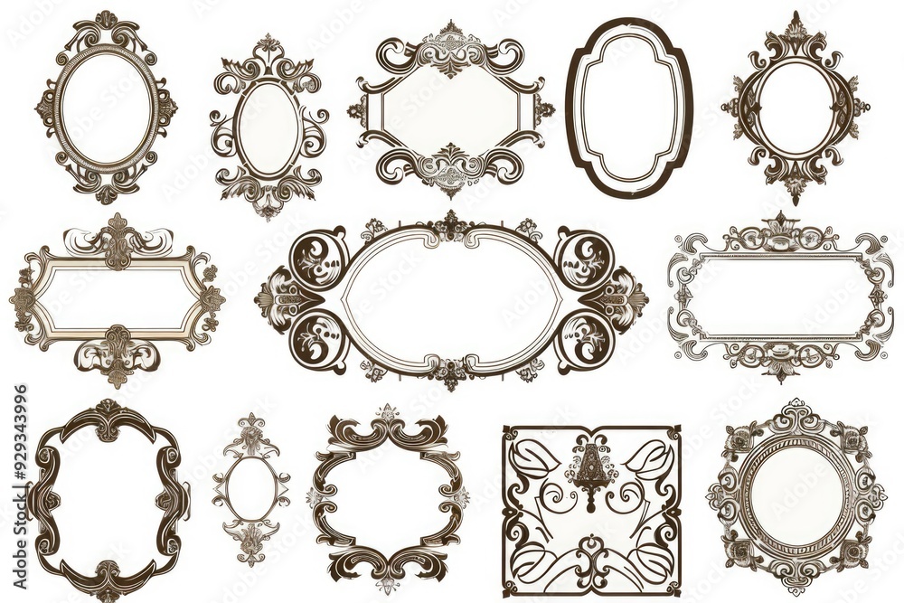 Poster collection of ornate frames and mirrors on a white background