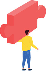 Man carry puzzle piece. Teamwork and cooperation icon