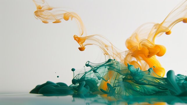 Green Ink With Yellow And Orange Drop