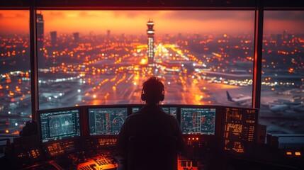 Air Traffic Controller at Sunset