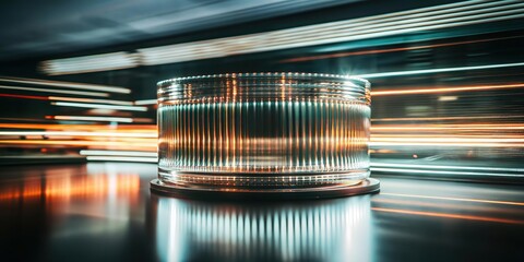 Reeded Glass. Colored Ribbed Background. Neon color effect on transparent texture for design. Blue, Purple, Yellow, Green, Pink and Violet. Bright translucent overlay on futuristic material.