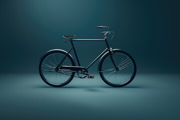 Fototapeta premium A black bicycle with a wooden seat against a blue background, ideal for use in lifestyle or advertising images