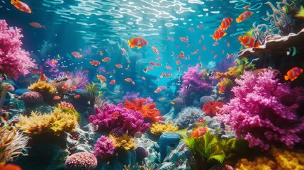 Vibrant coral reef with colorful fish