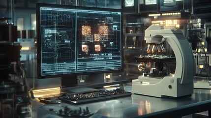 Fototapeta premium A state-of-the-art laboratory researching quantum computing with holographic visualizations
