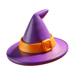 Halloween witch's purple hat 3d rendered illustration. Halloween concept design element