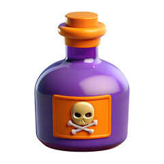 Glass bottle of deadly poison 3d rendered illustration. Halloween concept design element