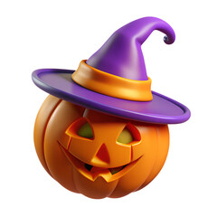 Scary halloween pumpkin with witch's hat 3d rendered illustration. alloween concept design element