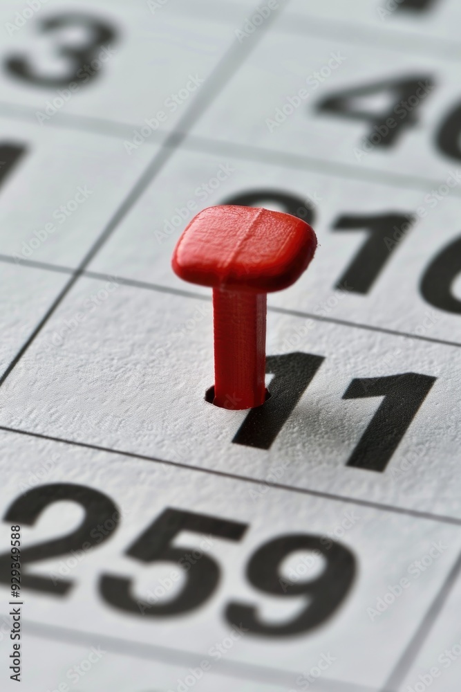 Poster a single red push pin sitting on top of a calendar, ideal for reminders and deadlines