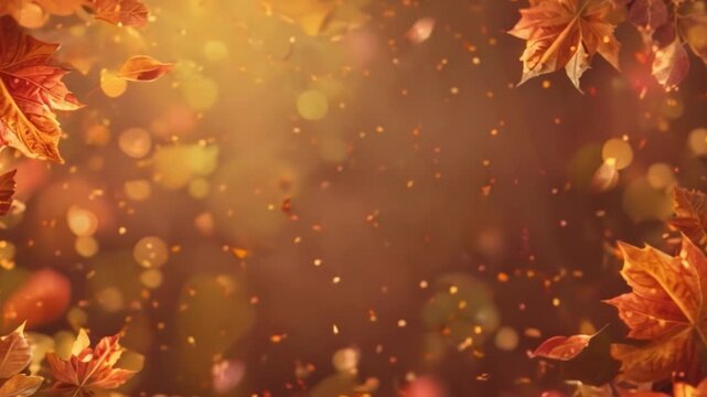 Golden leaves fall gracefully against a warm, bokeh background.