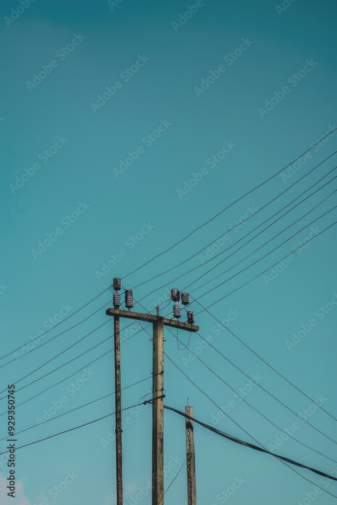 Sticker Group of birds resting on electricity transmission lines, suitable for illustrations about nature, wildlife, or environmental themes