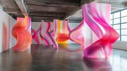 Contemporary Art with Swirling Patterns and Dynamic Forms
