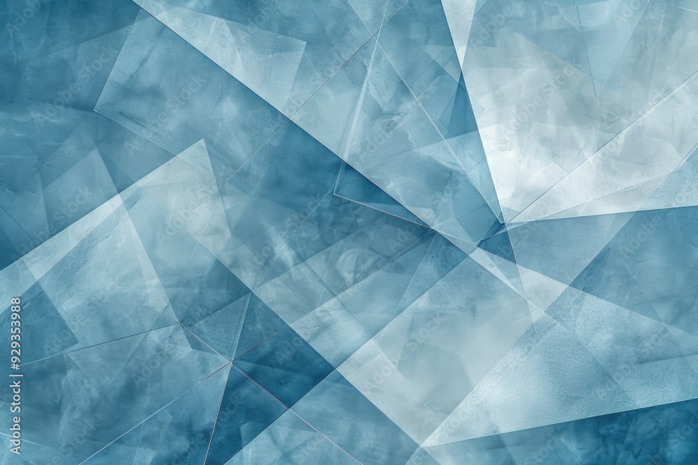 Poster abstract design featuring blue and white triangles on a flat surface