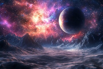 Obraz premium Space cosmic illustration with planets scene created with Generative AI