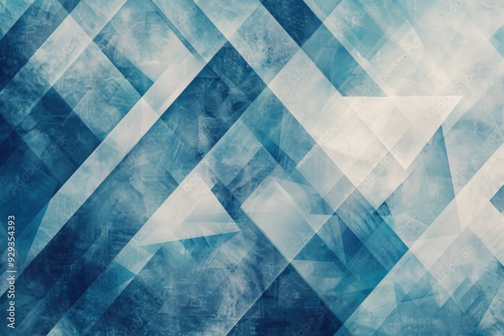Poster abstract geometric design featuring blue and white triangles on a contrasting background