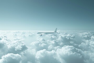 An airplane soaring through the sky, surrounded by fluffy white clouds