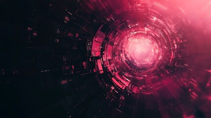 Fototapeta premium Abstract red and black digital tunnel with glowing lines.