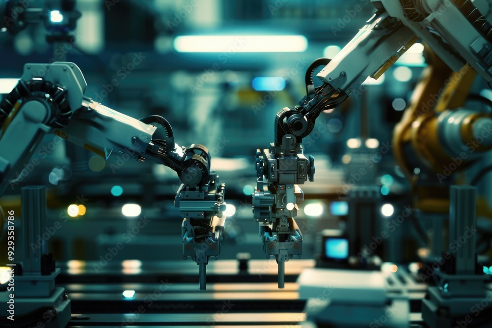 Poster A group of robots standing in a modern room, great for futuristic or technology-related concepts