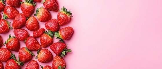 Close-up of Ripe Red Strawberries on Pink Background