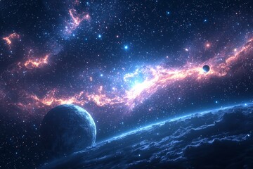 Obraz premium Space cosmic illustration with planets scene created with Generative AI