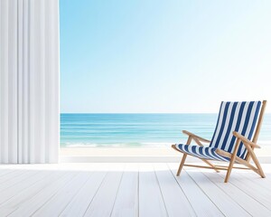 Obraz premium Striped curtains in a classic, nauticalthemed room, symbolizing timeless style