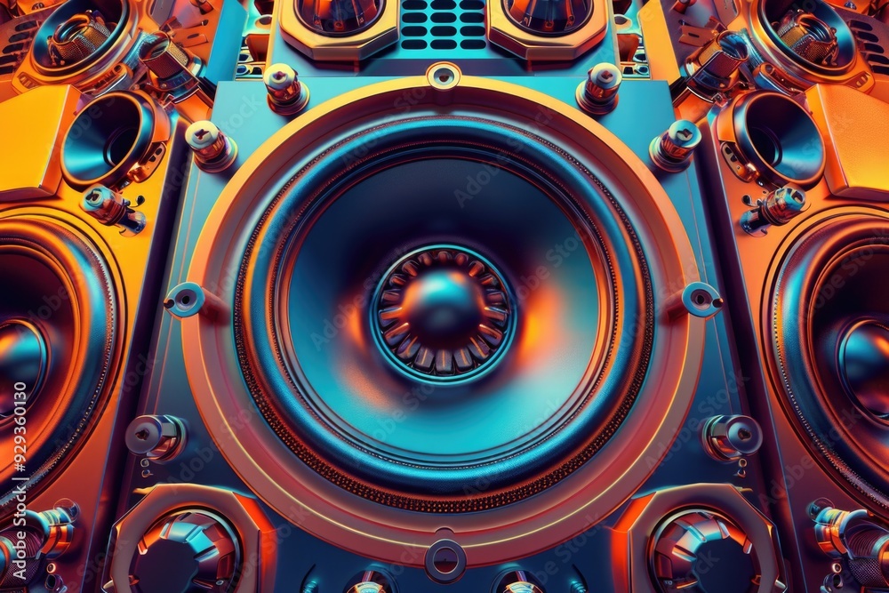 Poster a close-up shot of a speaker mounted on a wall with a subtle background