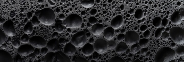 A closeup of black polystyrene foam highlights its unique texture and structure, serving as inspiration for design, material analysis, and various creative projects from art to construction