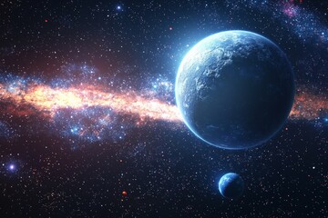 Obraz premium Space cosmic illustration with planets scene created with Generative AI