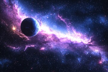 Obraz premium Space cosmic illustration with planets scene created with Generative AI