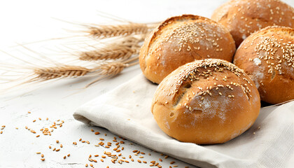 Bread and ears on napkin isolated on white