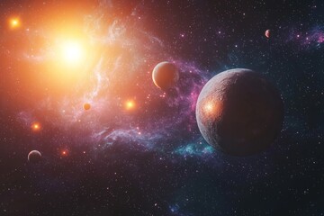 Obraz premium Space cosmic illustration with planets scene created with Generative AI