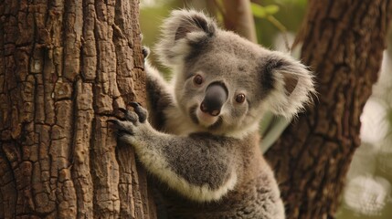 Obraz premium cute koala on tree branch australia wildlife 