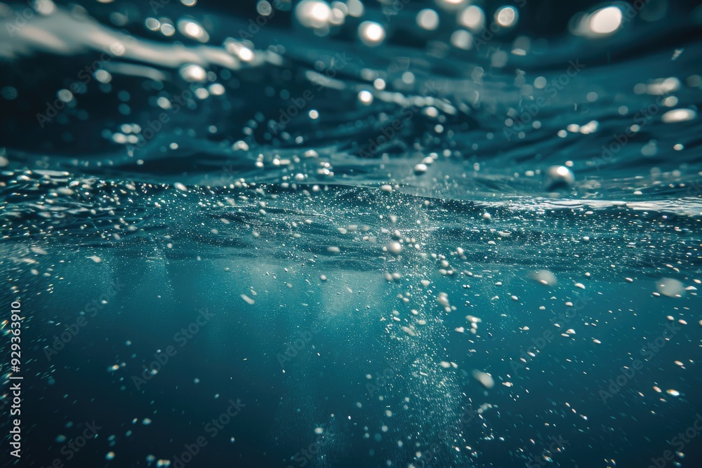 Poster A close-up shot of water surface with visible bubbles, ideal for use in illustrations or design projects