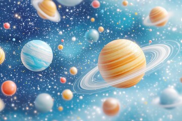 Space cosmic illustration with planets scene created with Generative AI