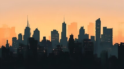 City skyscrapers at sunset illustration