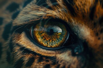A detailed view of a cat's eye with pupil and iris