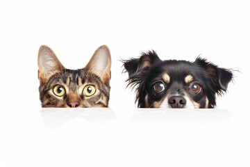 Obraz premium Three pets sitting together on a clean surface, ideal for pet-themed illustrations or ads