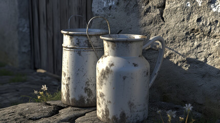 a selection of vintage milk urn's