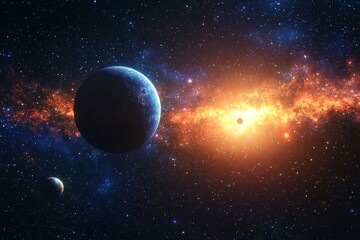 Obraz premium Space cosmic illustration with planets scene created with Generative AI