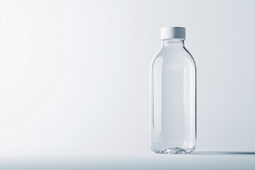 minimalist clear plastic bottle standing upright on a smooth surface with a clean and simple design