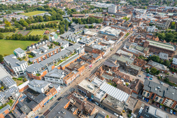 Newbury, Downtown center, Berkshire, South England. Beautiful aerial view