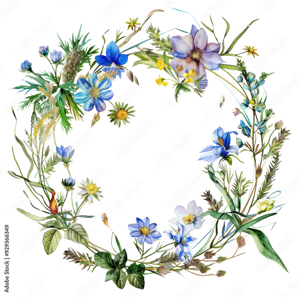 Sticker png floral wreath watercolor illustration