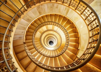 Beautiful abstract spiral staircase with elegant railings and warm lighting. Generative AI